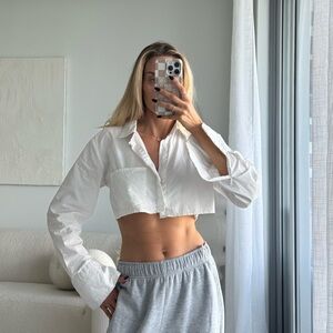 White Cropped Button-Up Shirt